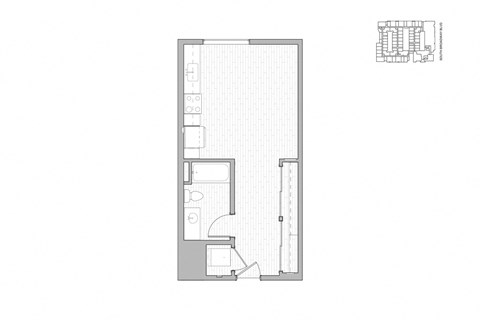 Floor plan for studio, 1 bath, 477 sqft
